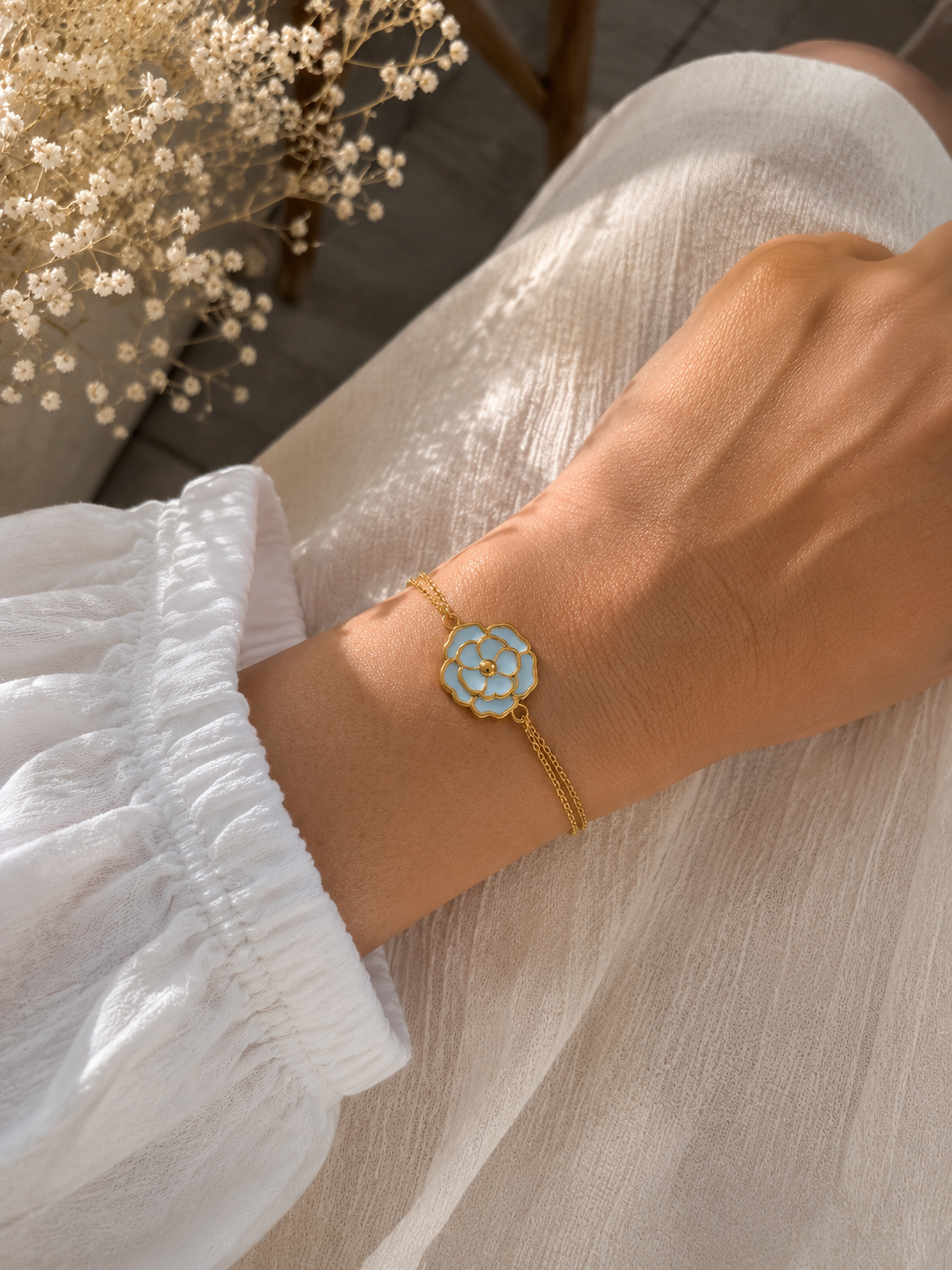 Bracelet fleur doubles chaines