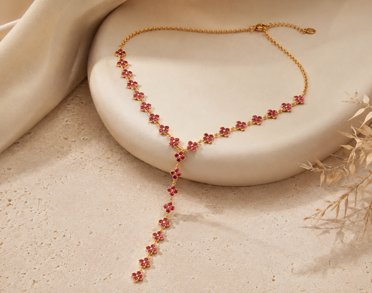 Collier long trèfles rose