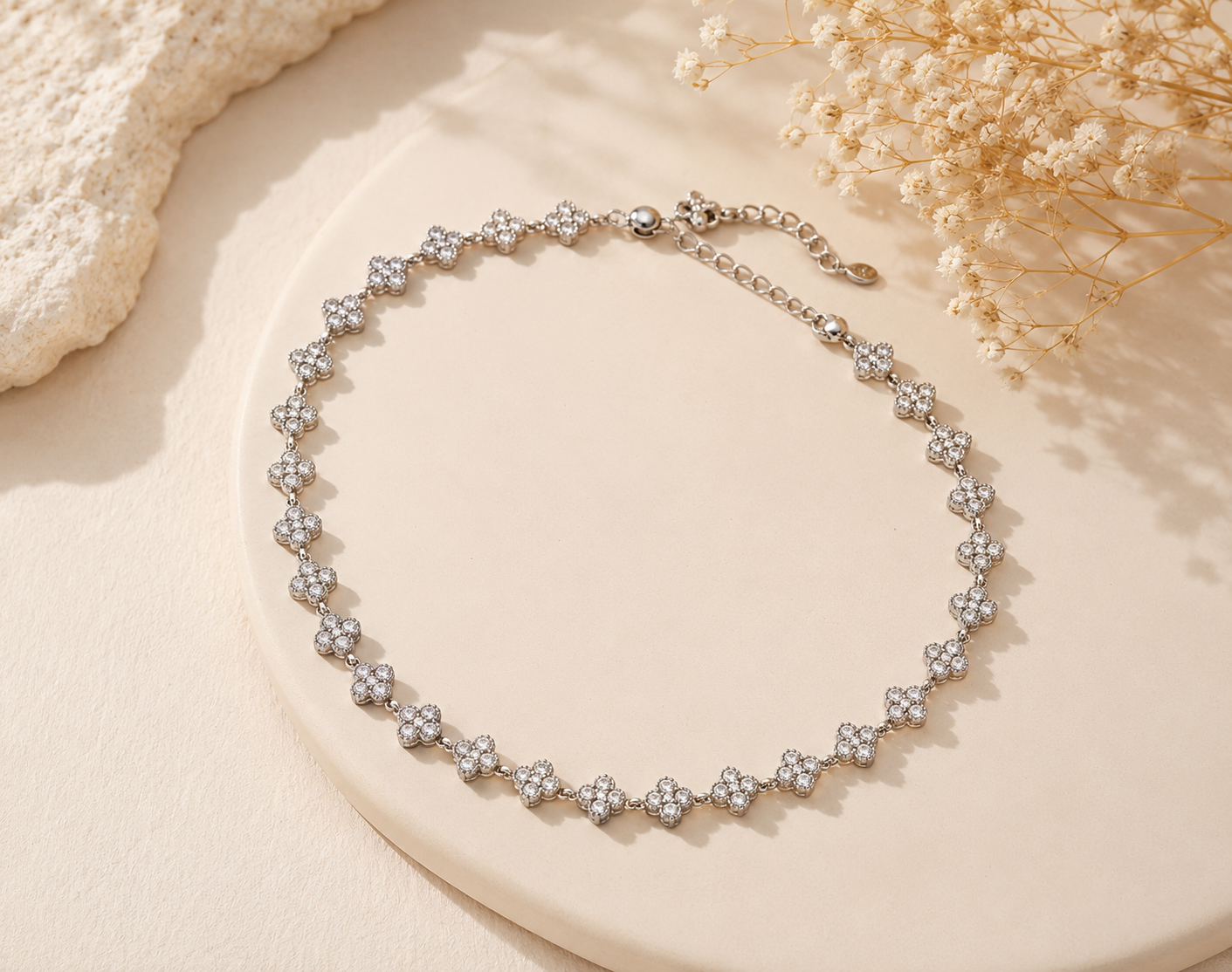 Collier trèfles argenté