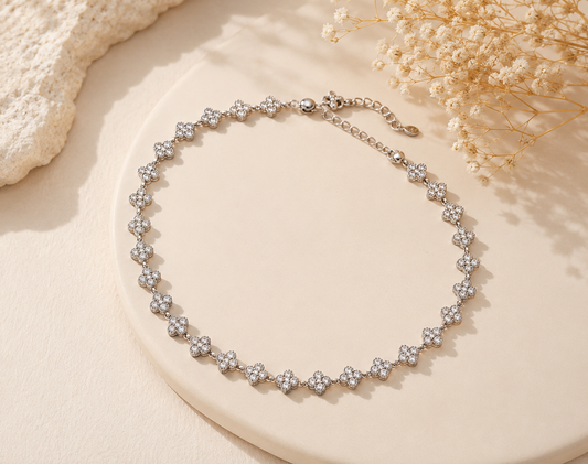 Collier trèfles argenté
