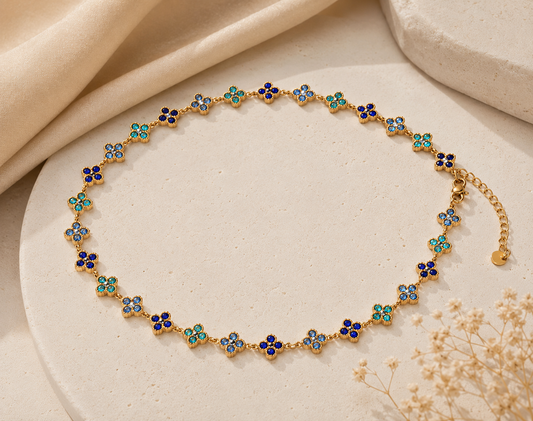 Collier trèfles bleu