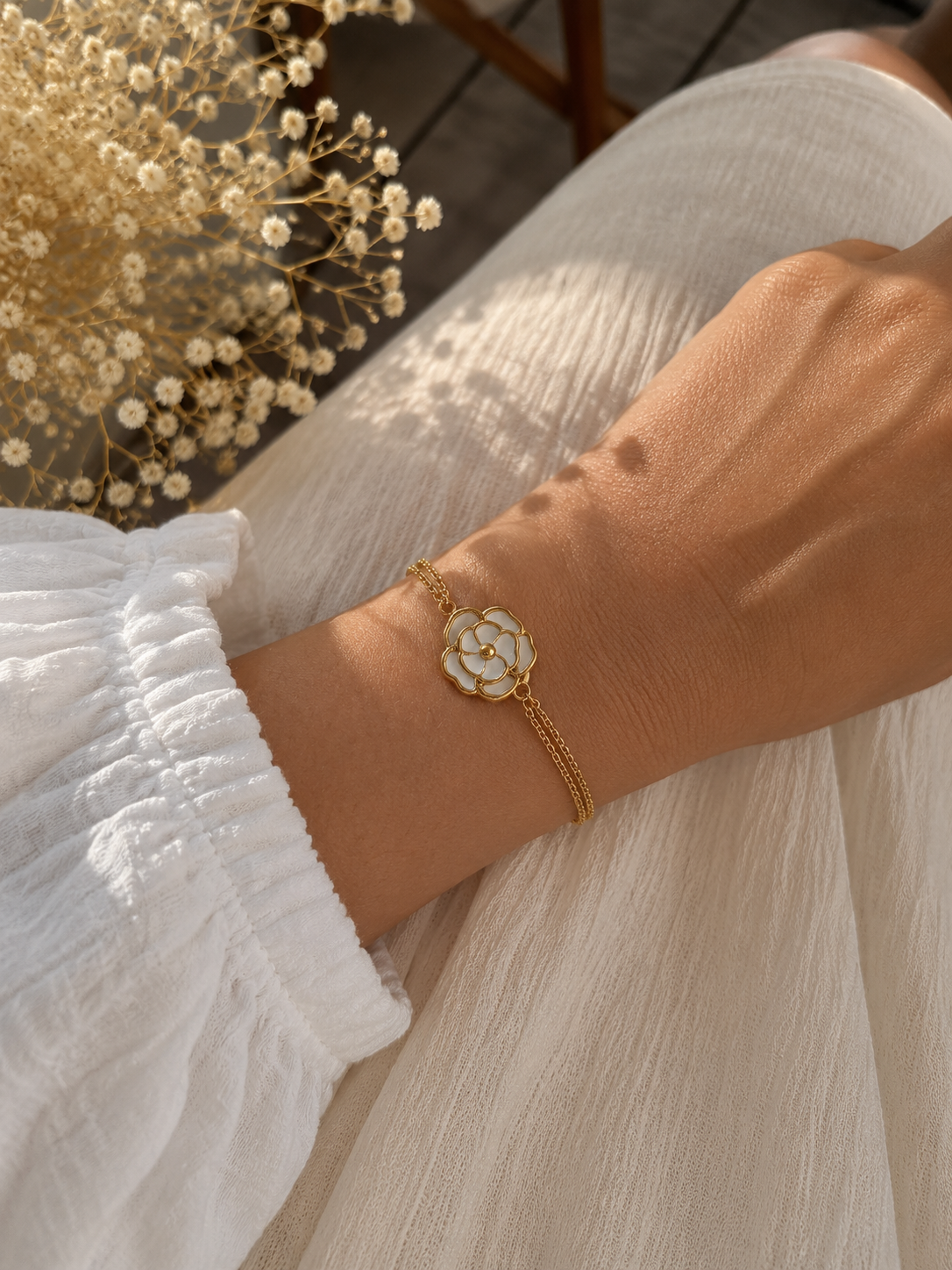 Bracelet fleur doubles chaines