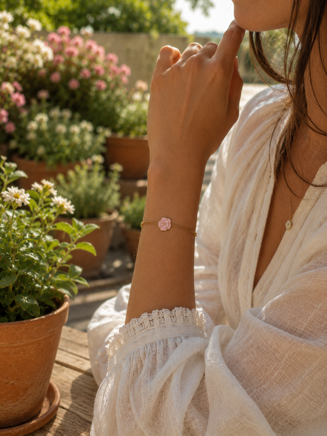 Bracelet fleur doubles chaines